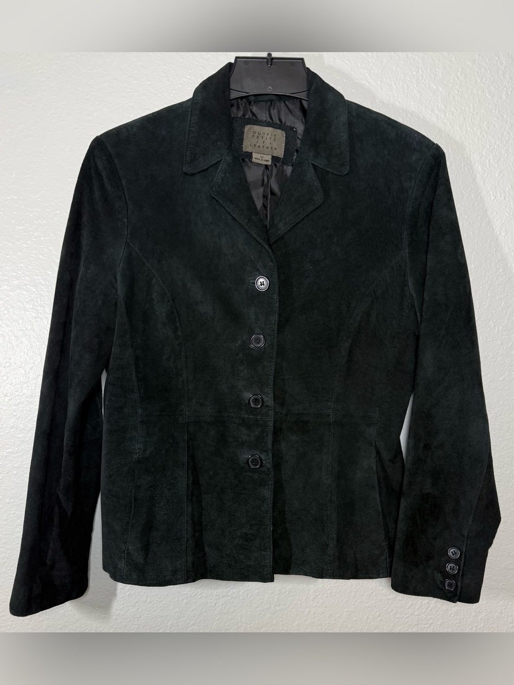 Women Black Leather Jacket Size 10 Button Collared Blazer by Outfit Petite JPR